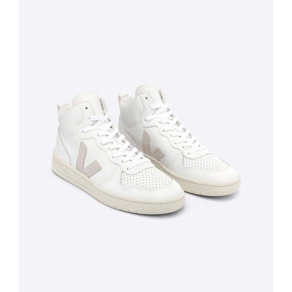 Veja V-15 LEATHER Hoog Dames White/Beige | NL 368OKI